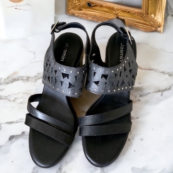 JASMIN Black Studded heel Sandals Sz 10 - Picture 3 of 8